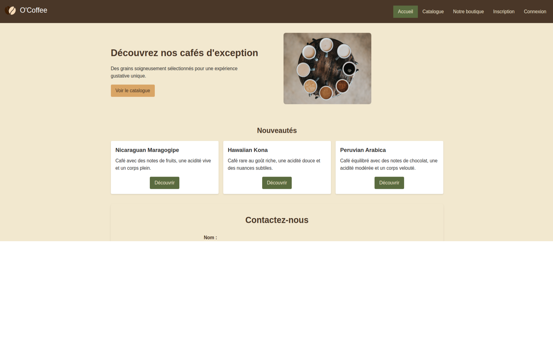 Capture d'écran du site O-Coffee